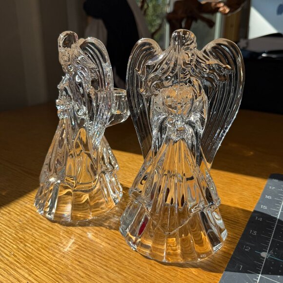 Vintage Leaded Crystal Angel Candleholders Glass Figurine Set Of 2 Holiday Decor - Picture 15 of 16